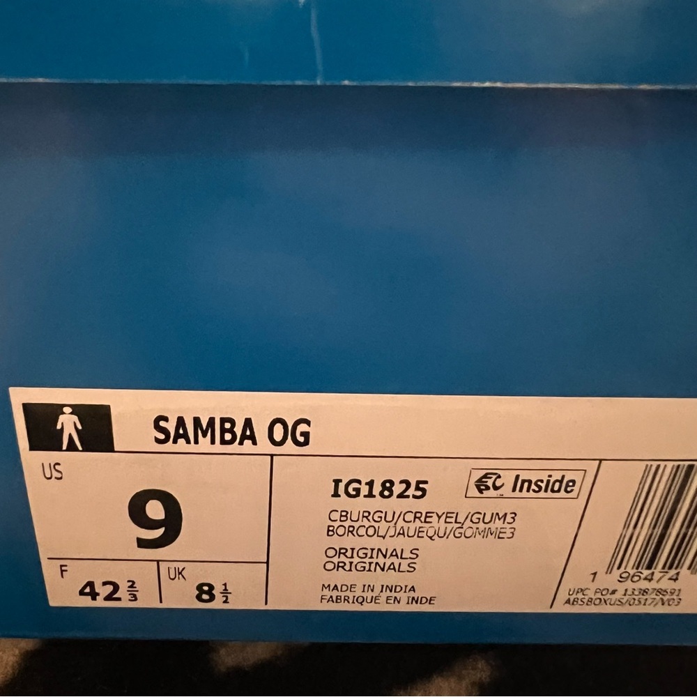 NWT Adidas Samba OG Sneakers Collegiate Burgundy Crew Yellow Men 9/Women 10 - Picture 13 of 14
